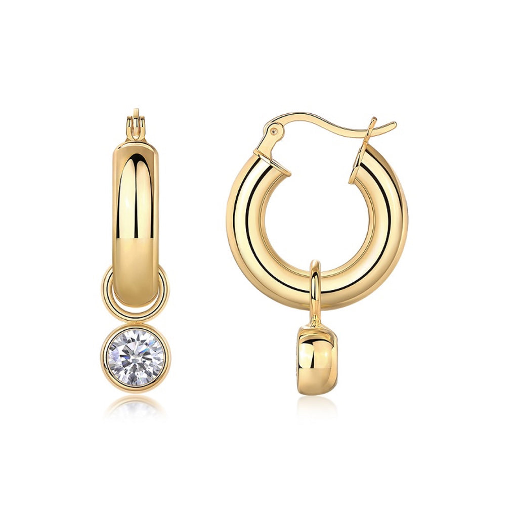 Sfera 1 Carat Moissanite Drop Huggie Hoop Earrings in Gold-Tone Sterling Silver