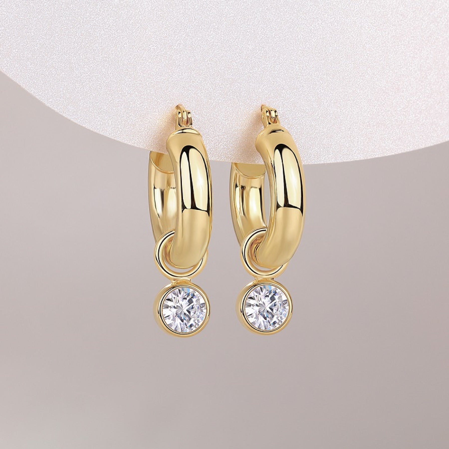 Sfera 1 Carat Moissanite Drop Huggie Hoop Earrings in Gold-Tone Sterling Silver