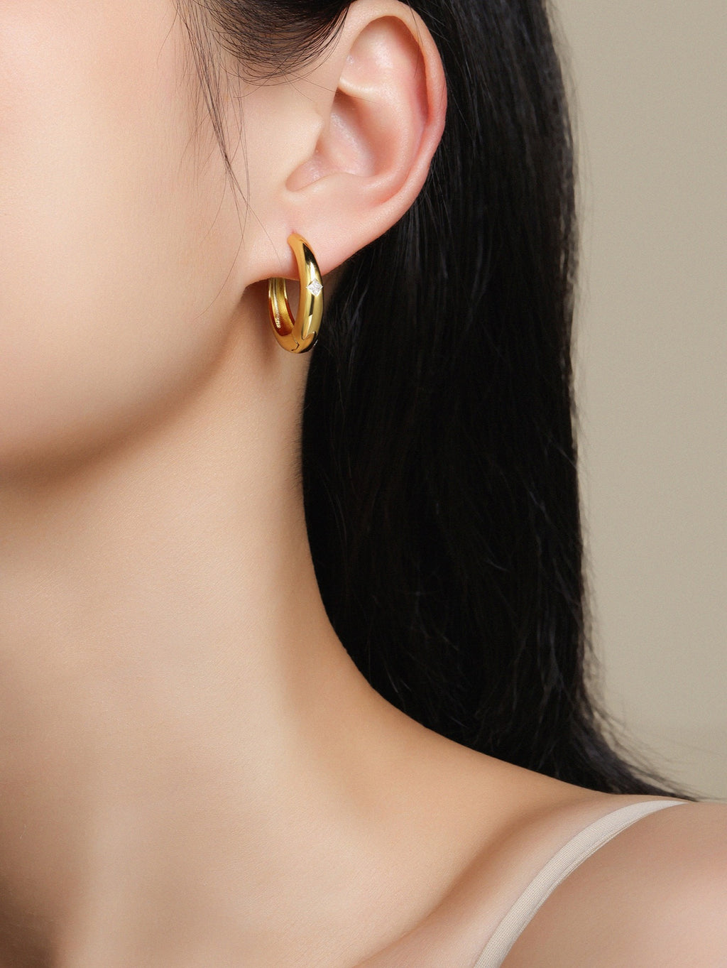Stellare Moissanite Huggie Hoop Earrings in Gold-Tone Sterling Silver
