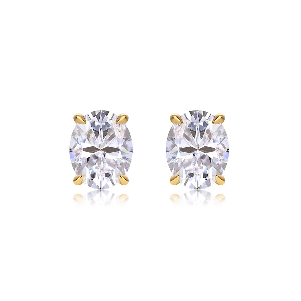Uovo Moissanite Oval Stud Earrings in Gold-Tone Sterling Silver