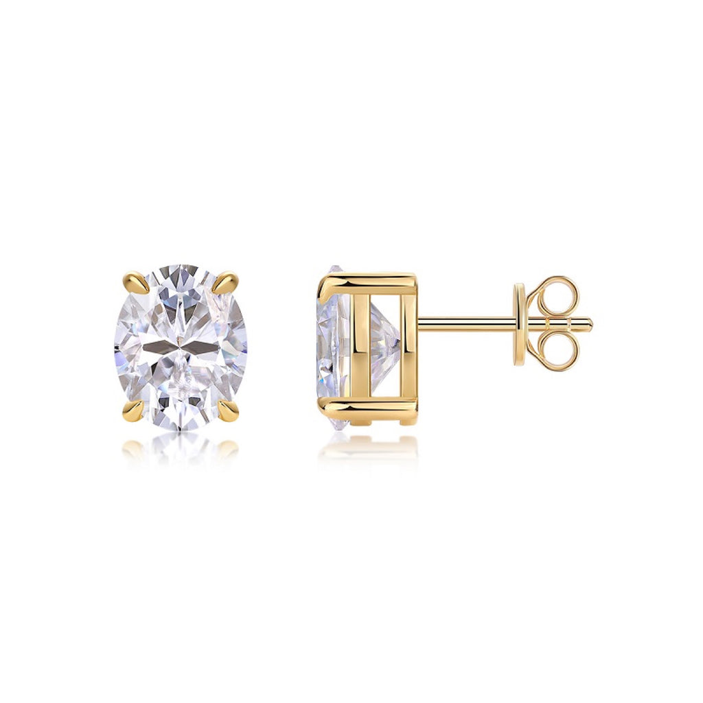 Uovo Moissanite Oval Stud Earrings in Gold-Tone Sterling Silver