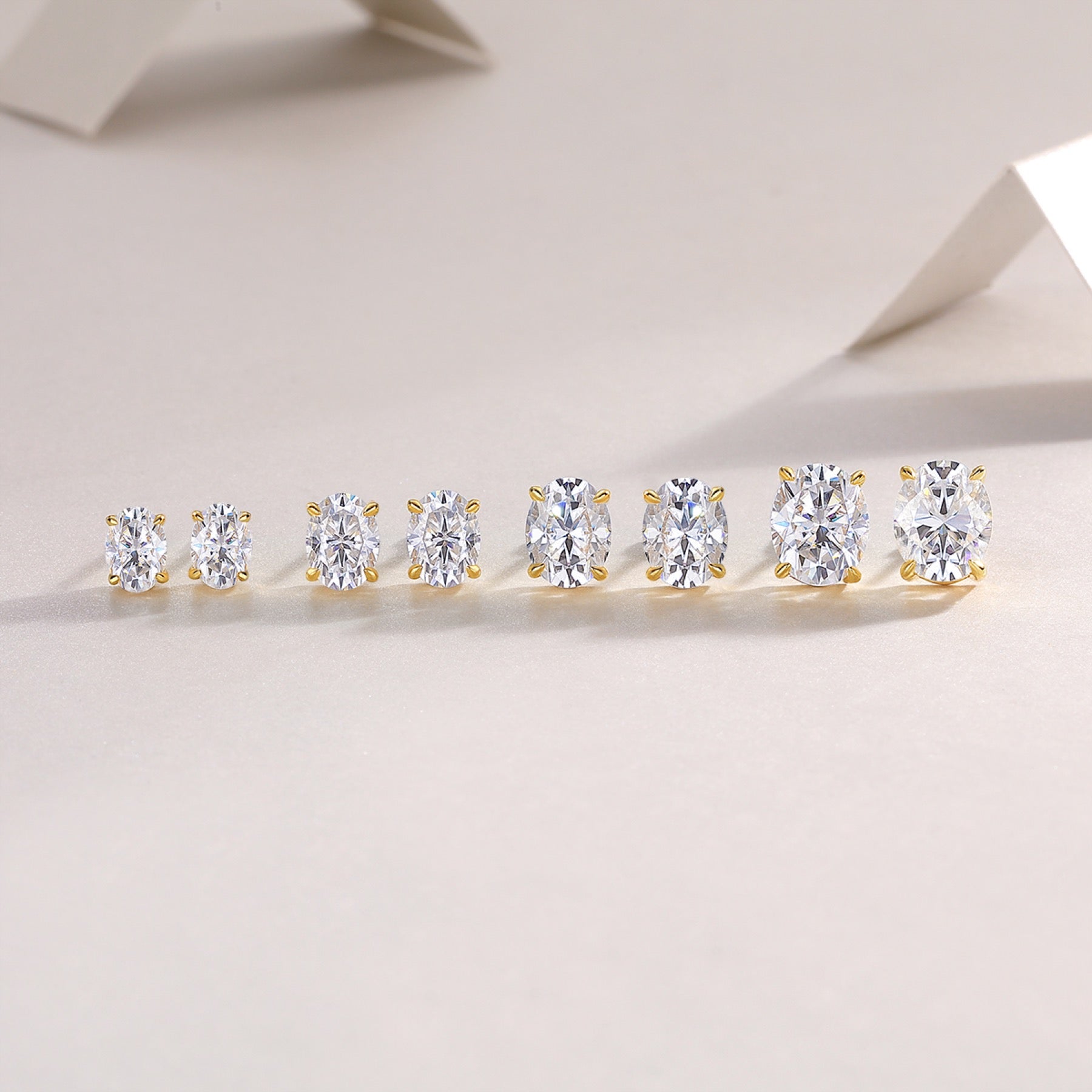 Uovo Moissanite Oval Stud Earrings in Gold-Tone Sterling Silver