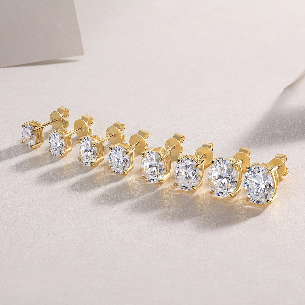 Uovo Moissanite Oval Stud Earrings in Gold-Tone Sterling Silver