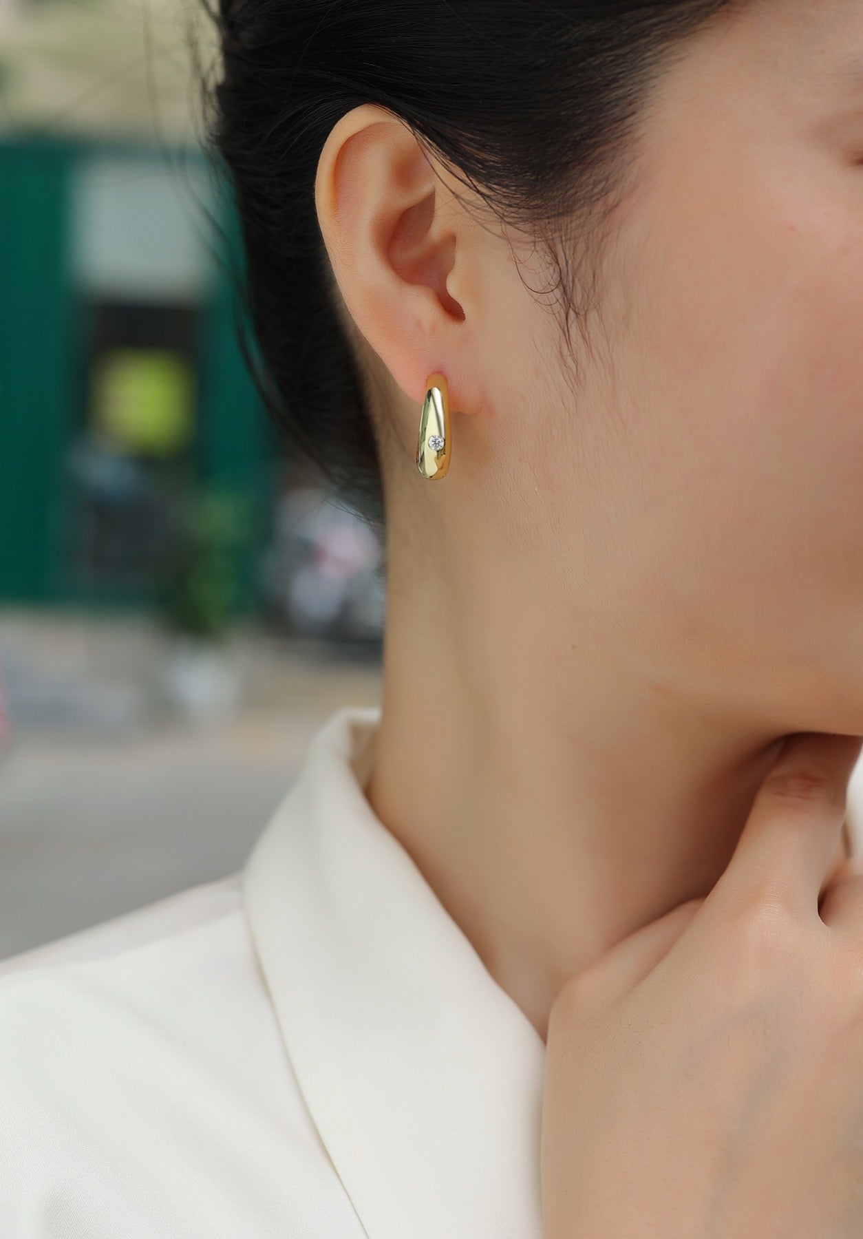 Lacrima Moissanite Teardrop Stud Earrings in Gold-Tone Sterling Silver