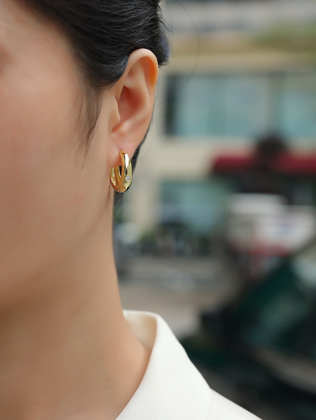 Lacrima Moissanite Teardrop Stud Earrings in Gold-Tone Sterling Silver