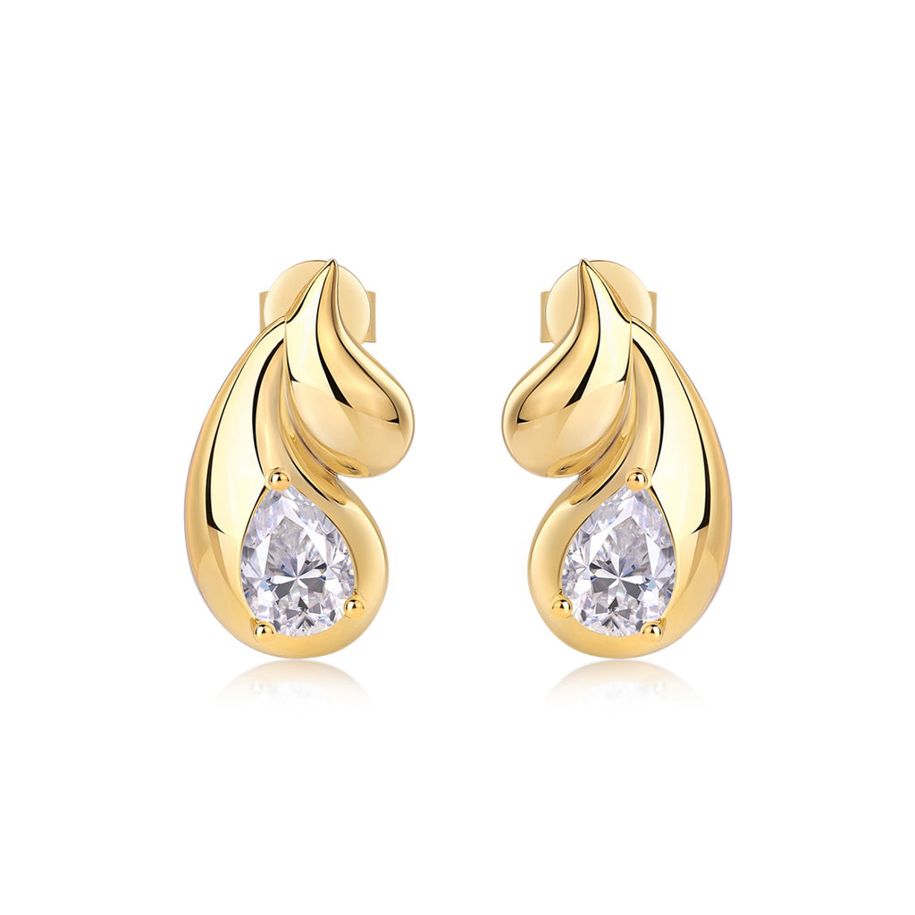 Pera Pear-Cut Moissanite Pear Stud Earrings in Gold-Tone Sterling Silver