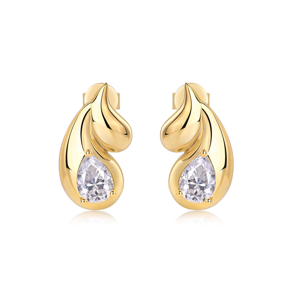 Pera Pear-Cut Moissanite Pear Stud Earrings in Gold-Tone Sterling Silver