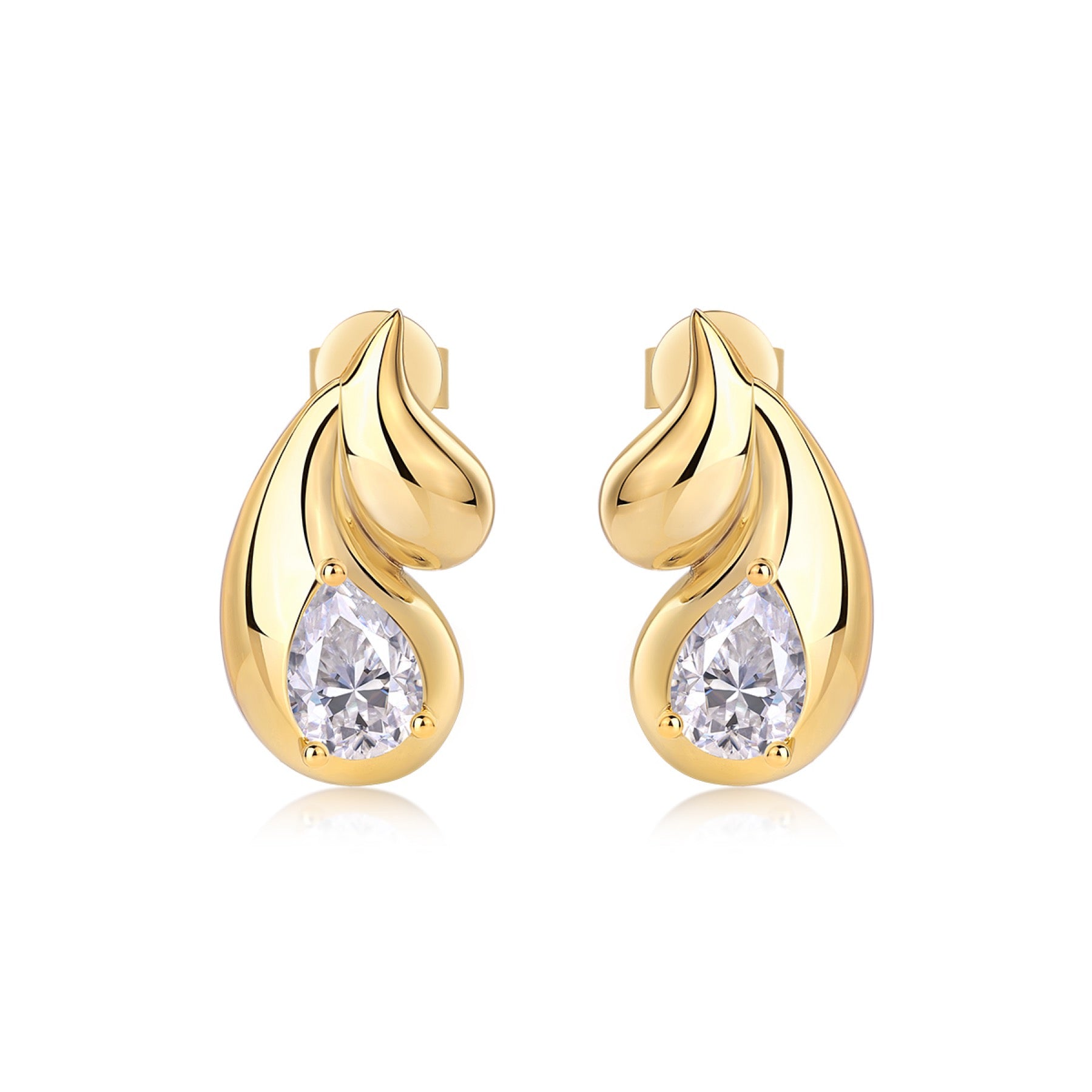 Pera Pear-Cut Moissanite Pear Stud Earrings in Gold-Tone Sterling Silver