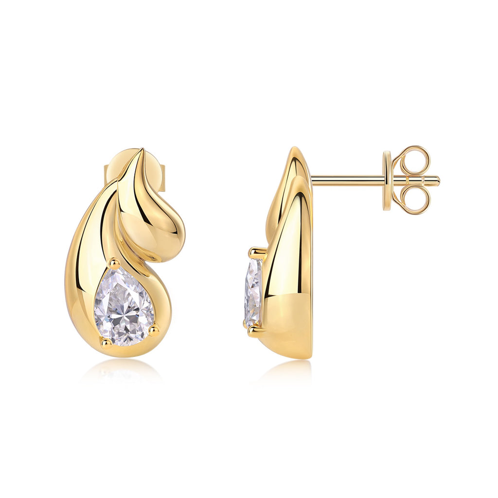 Pera Pear-Cut Moissanite Pear Stud Earrings in Gold-Tone Sterling Silver