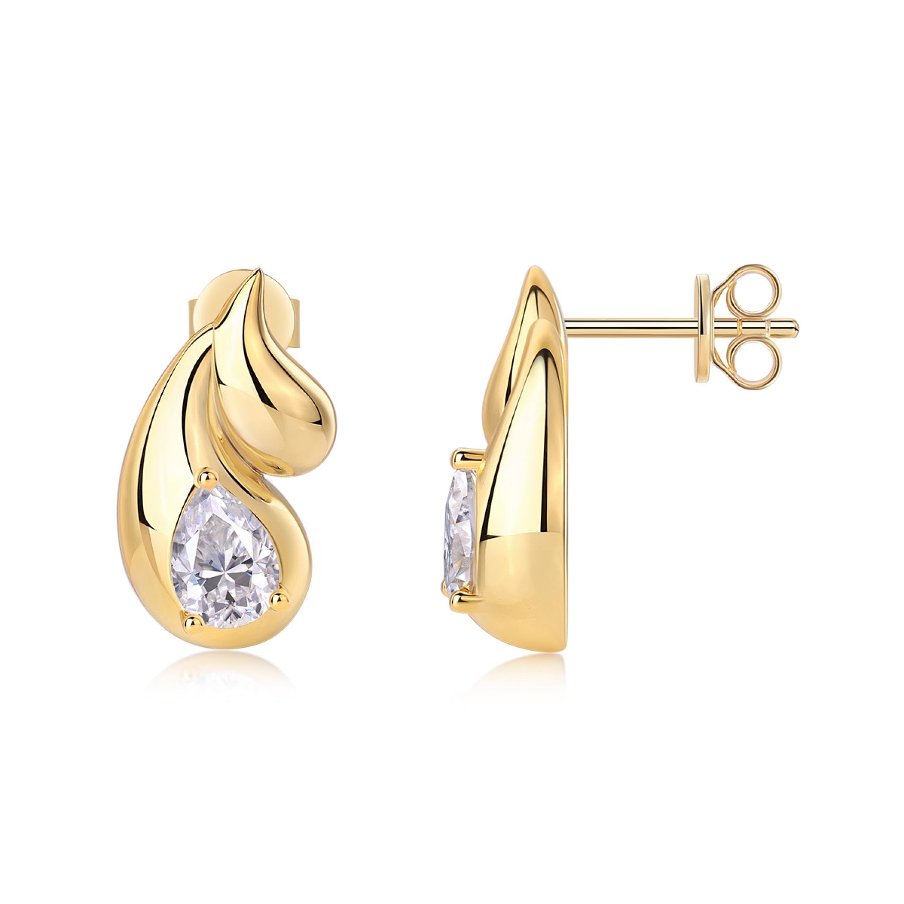Pera Pear-Cut Moissanite Pear Stud Earrings in Gold-Tone Sterling Silver