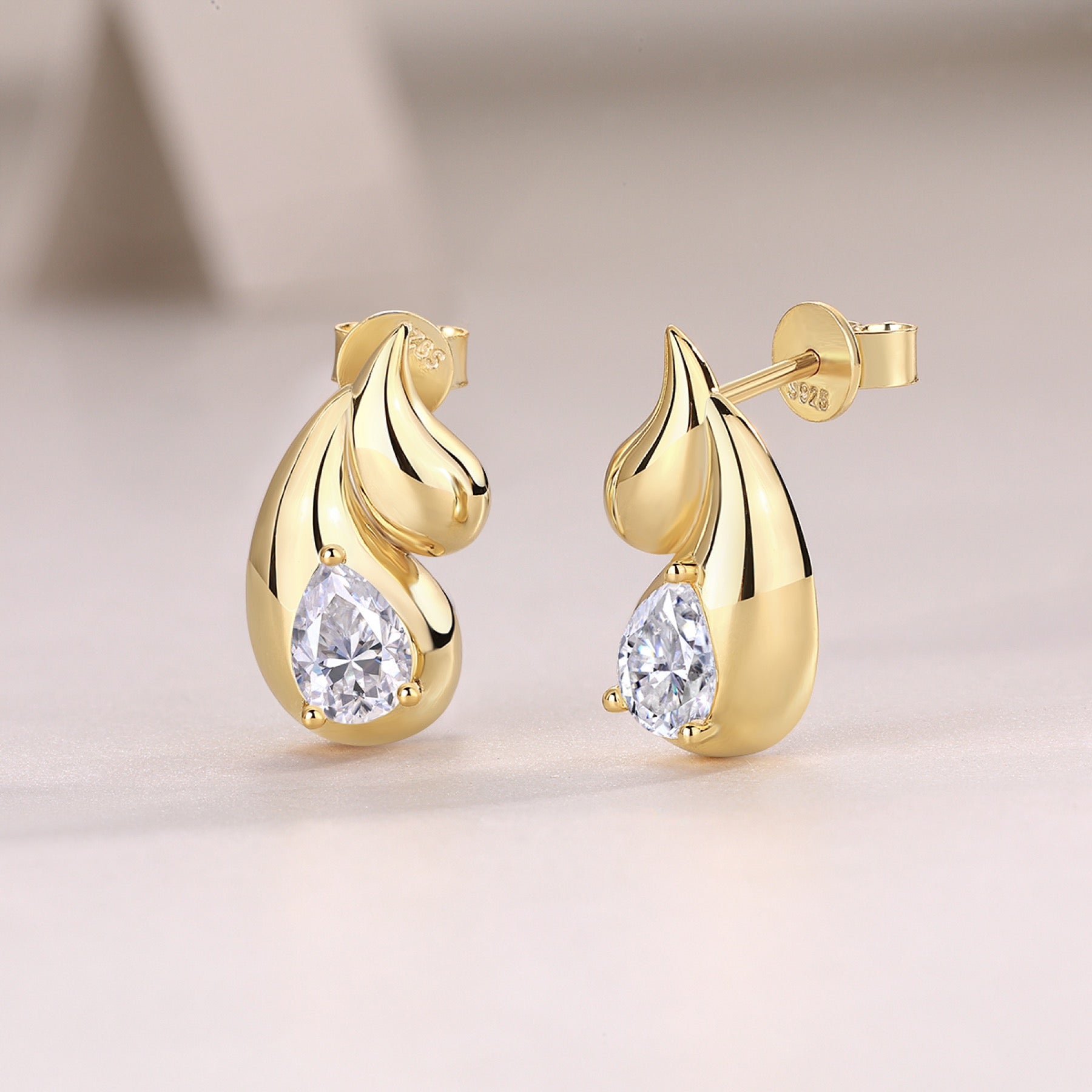 Pera Pear-Cut Moissanite Pear Stud Earrings in Gold-Tone Sterling Silver