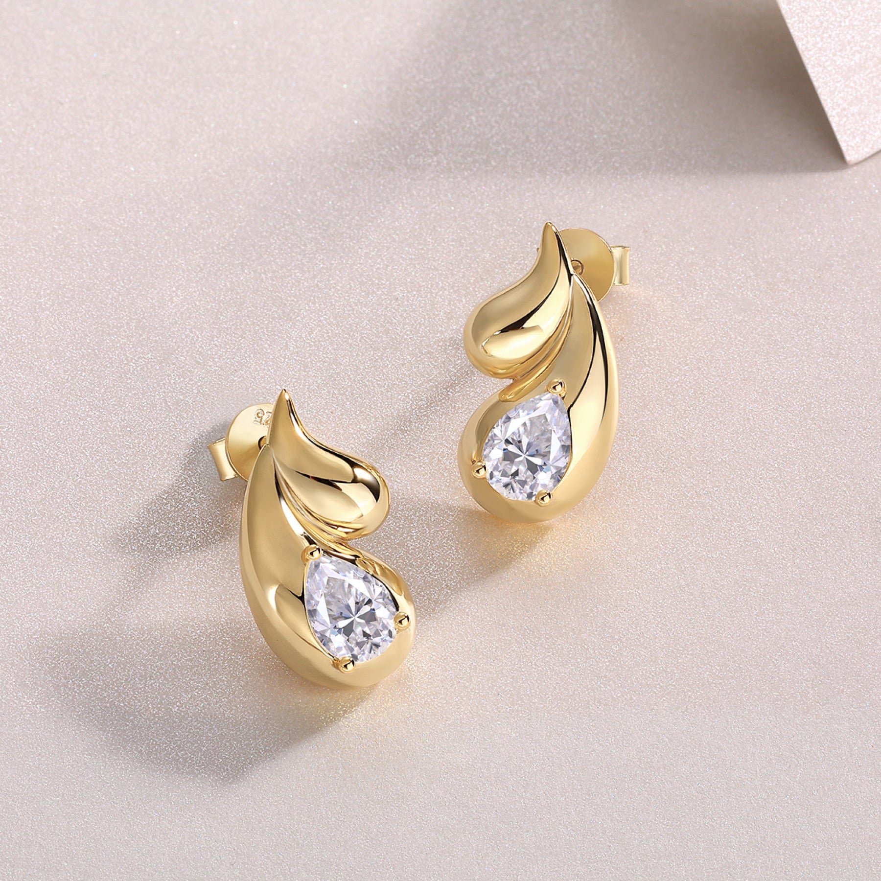 Pera Pear-Cut Moissanite Pear Stud Earrings in Gold-Tone Sterling Silver