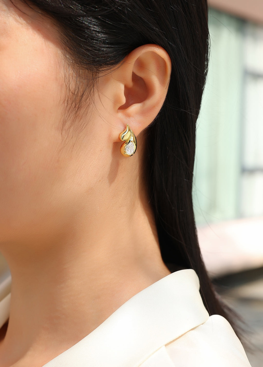 Pera Pear-Cut Moissanite Pear Stud Earrings in Gold-Tone Sterling Silver