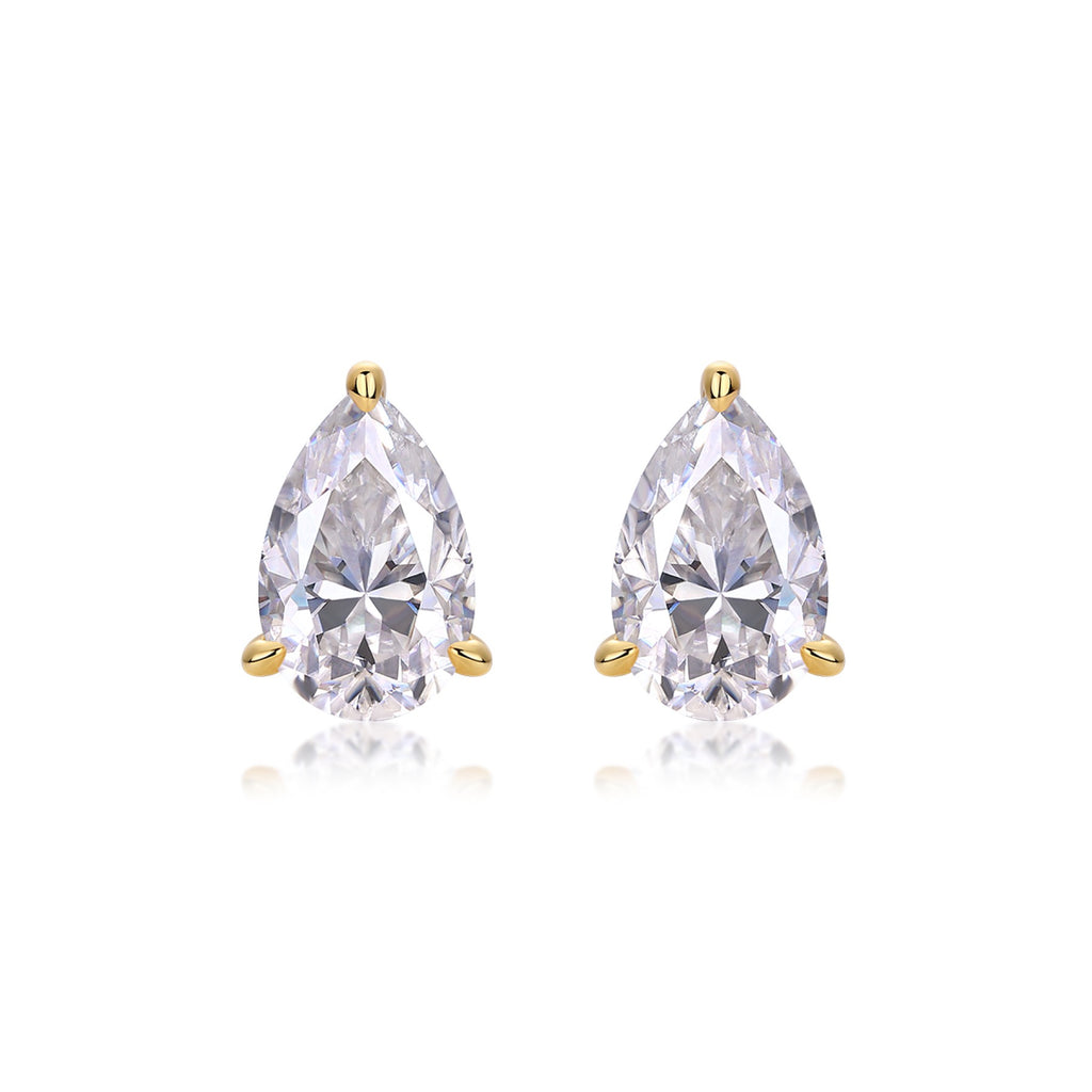 Foglia Moissanite Pear Stud Earrings in Gold-Tone Sterling Silver