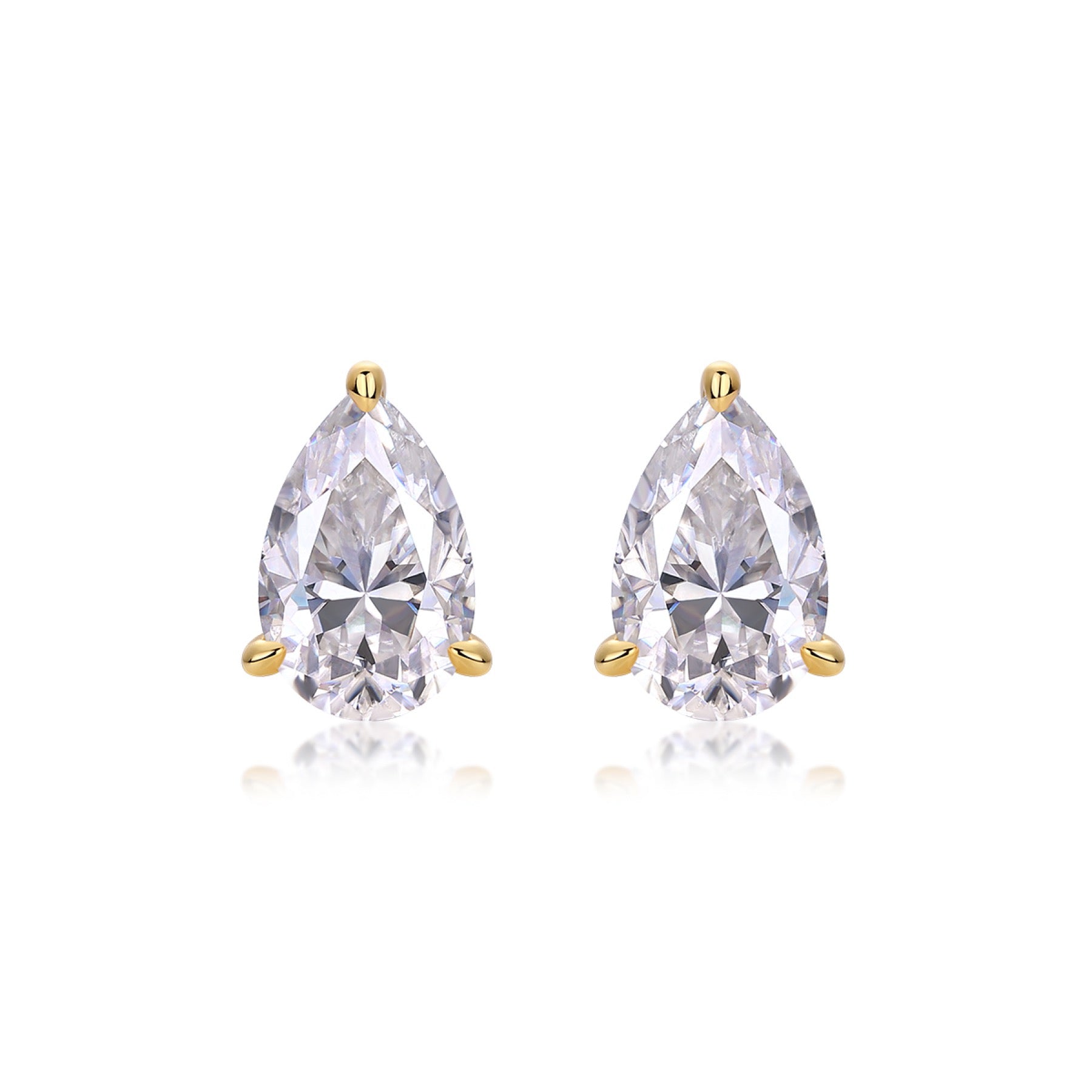 Foglia Moissanite Pear Stud Earrings in Gold-Tone Sterling Silver