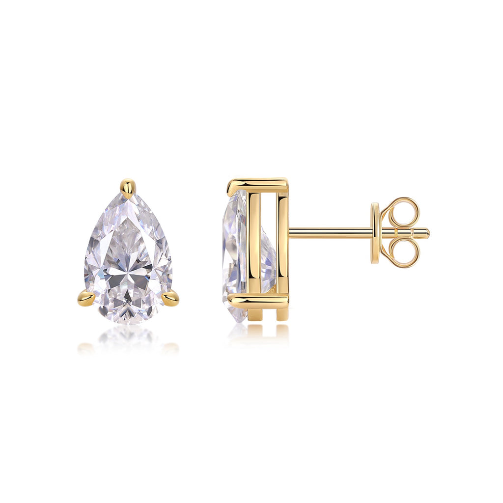 Foglia Moissanite Pear Stud Earrings in Gold-Tone Sterling Silver