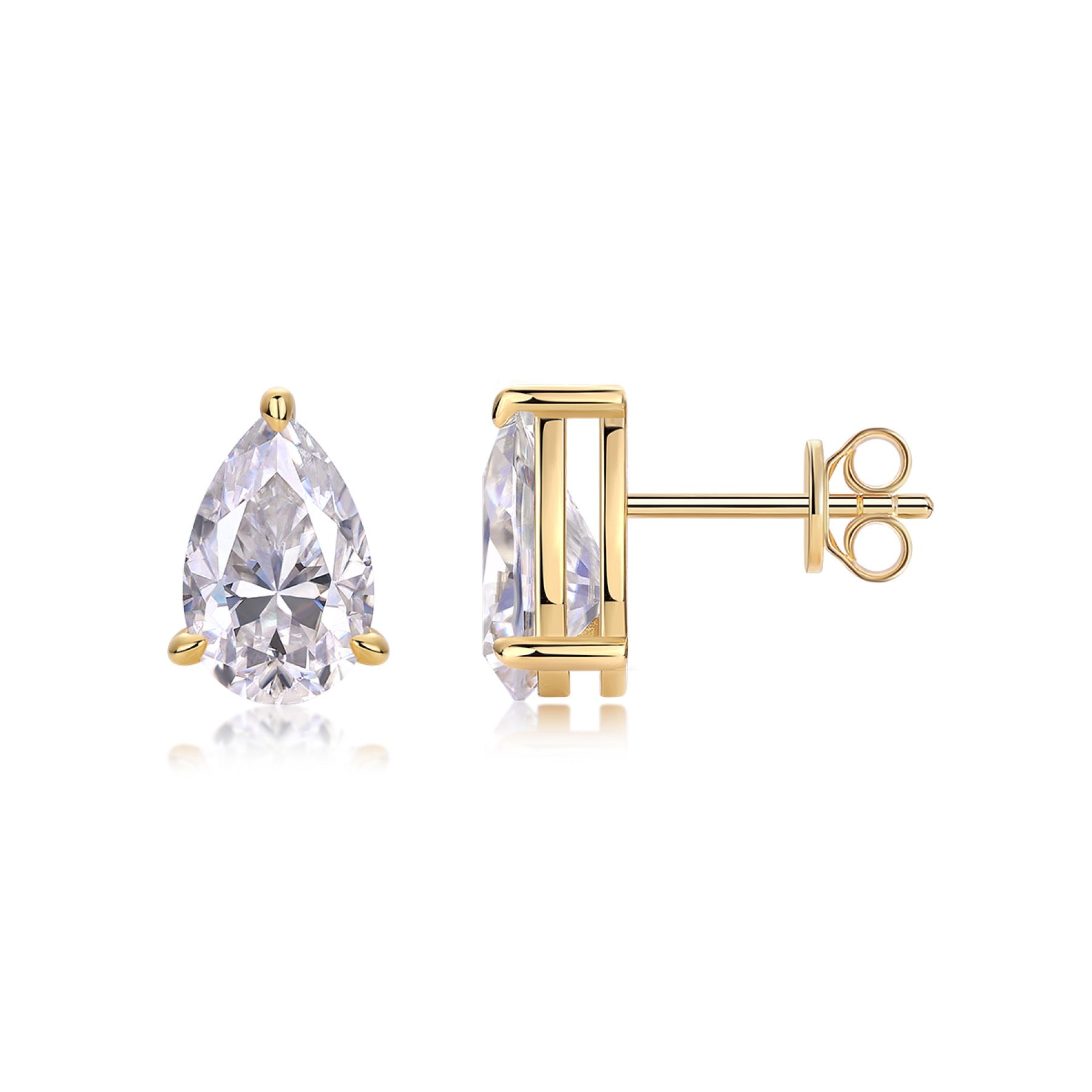 Foglia Moissanite Pear Stud Earrings in Gold-Tone Sterling Silver