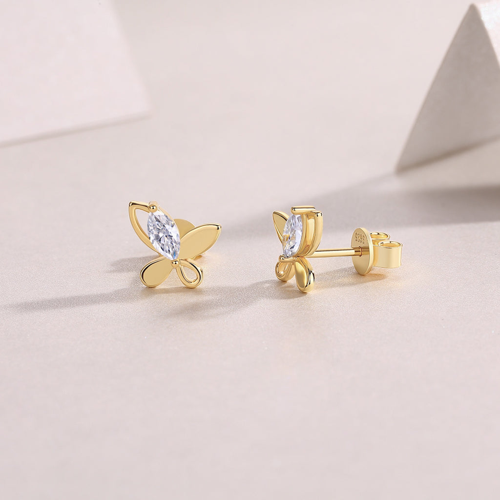 Quadrifoglio Moissanite Clover Stud Earrings in Gold-Tone Sterling Silver