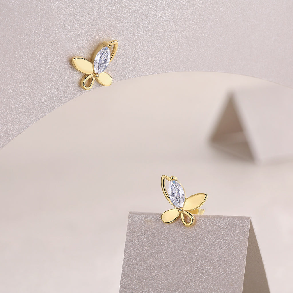Quadrifoglio Moissanite Clover Stud Earrings in Gold-Tone Sterling Silver