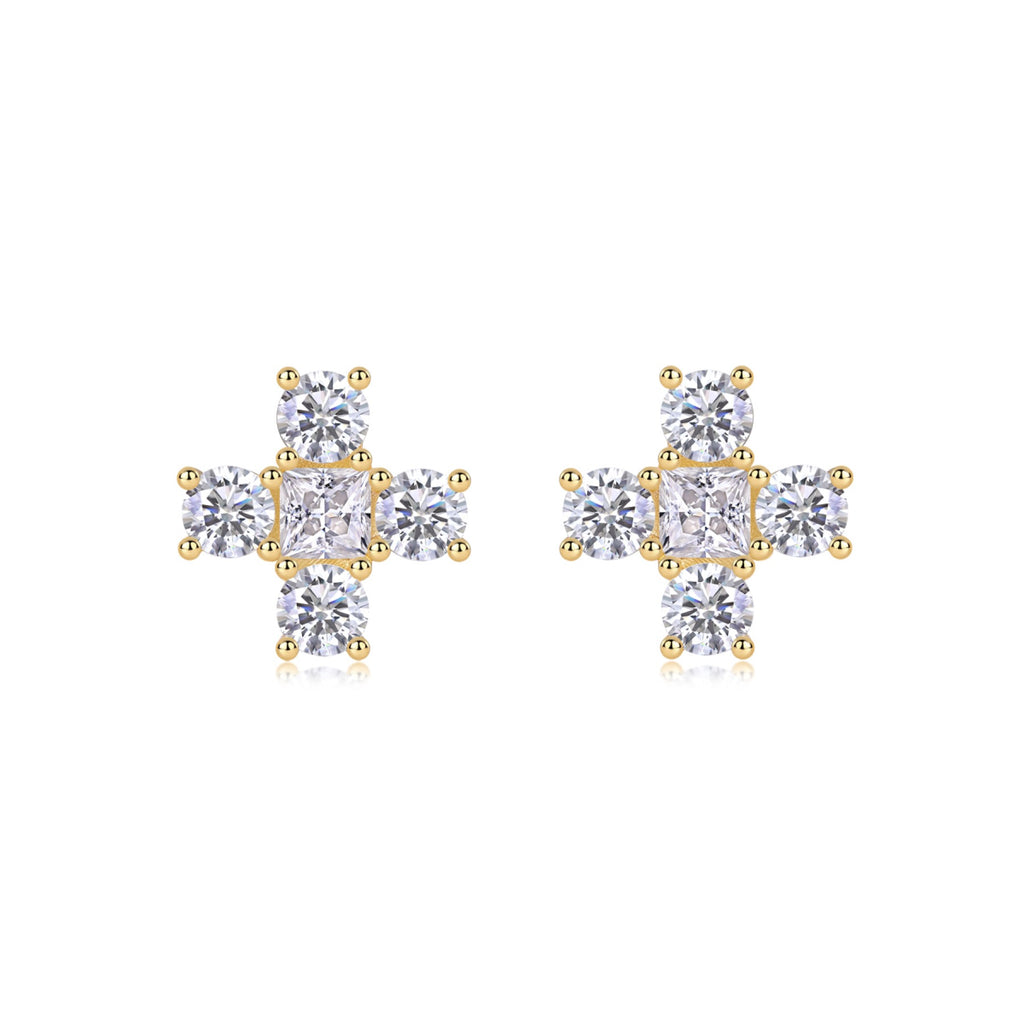 Croce Moissanite Cross Stud Earrings in Gold-Tone Sterling Silver
