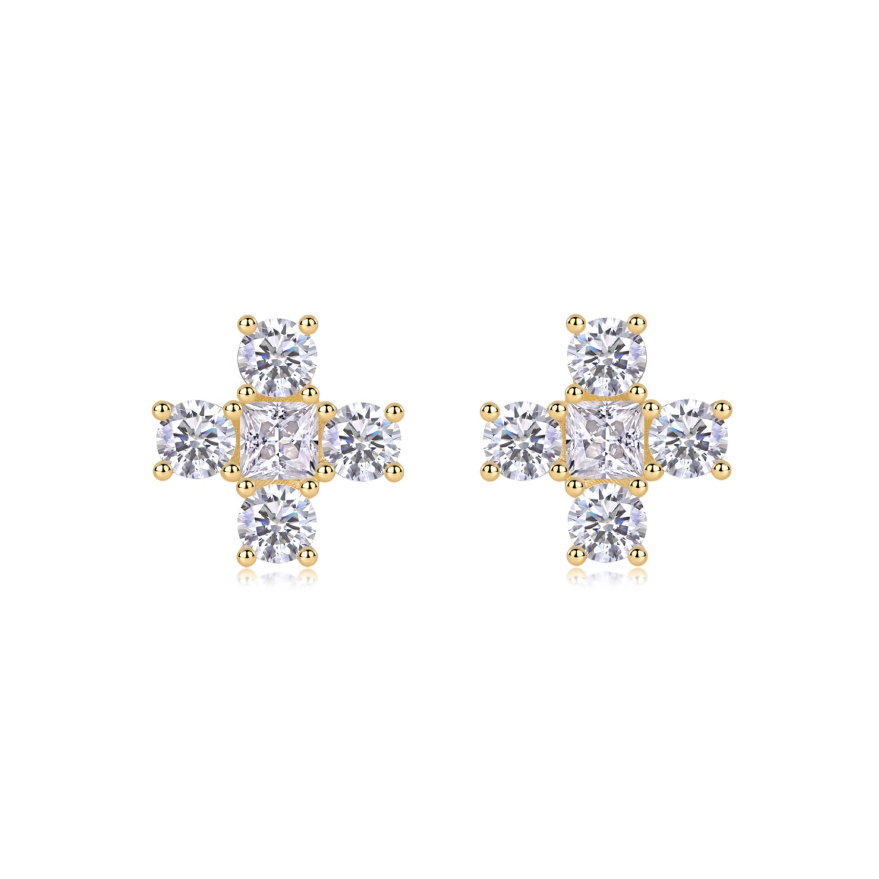 Croce Moissanite Cross Stud Earrings in Gold-Tone Sterling Silver