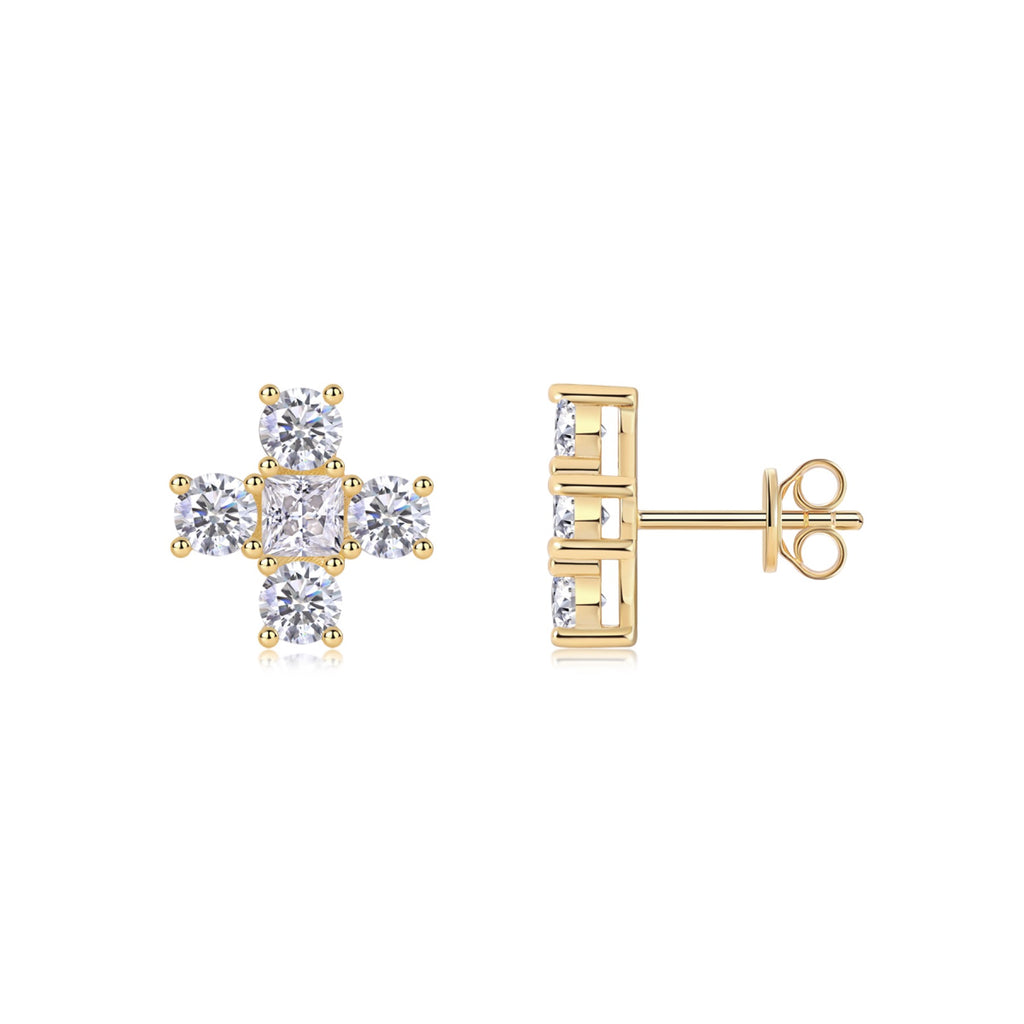 Croce Moissanite Cross Stud Earrings in Gold-Tone Sterling Silver