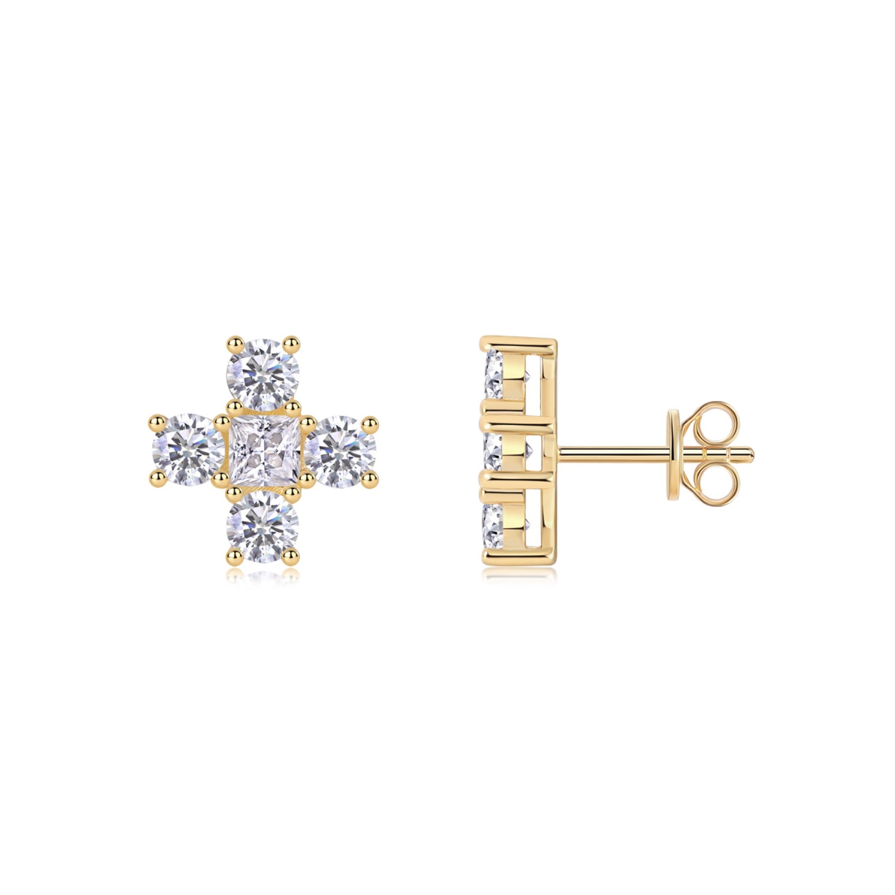 Croce Moissanite Cross Stud Earrings in Gold-Tone Sterling Silver