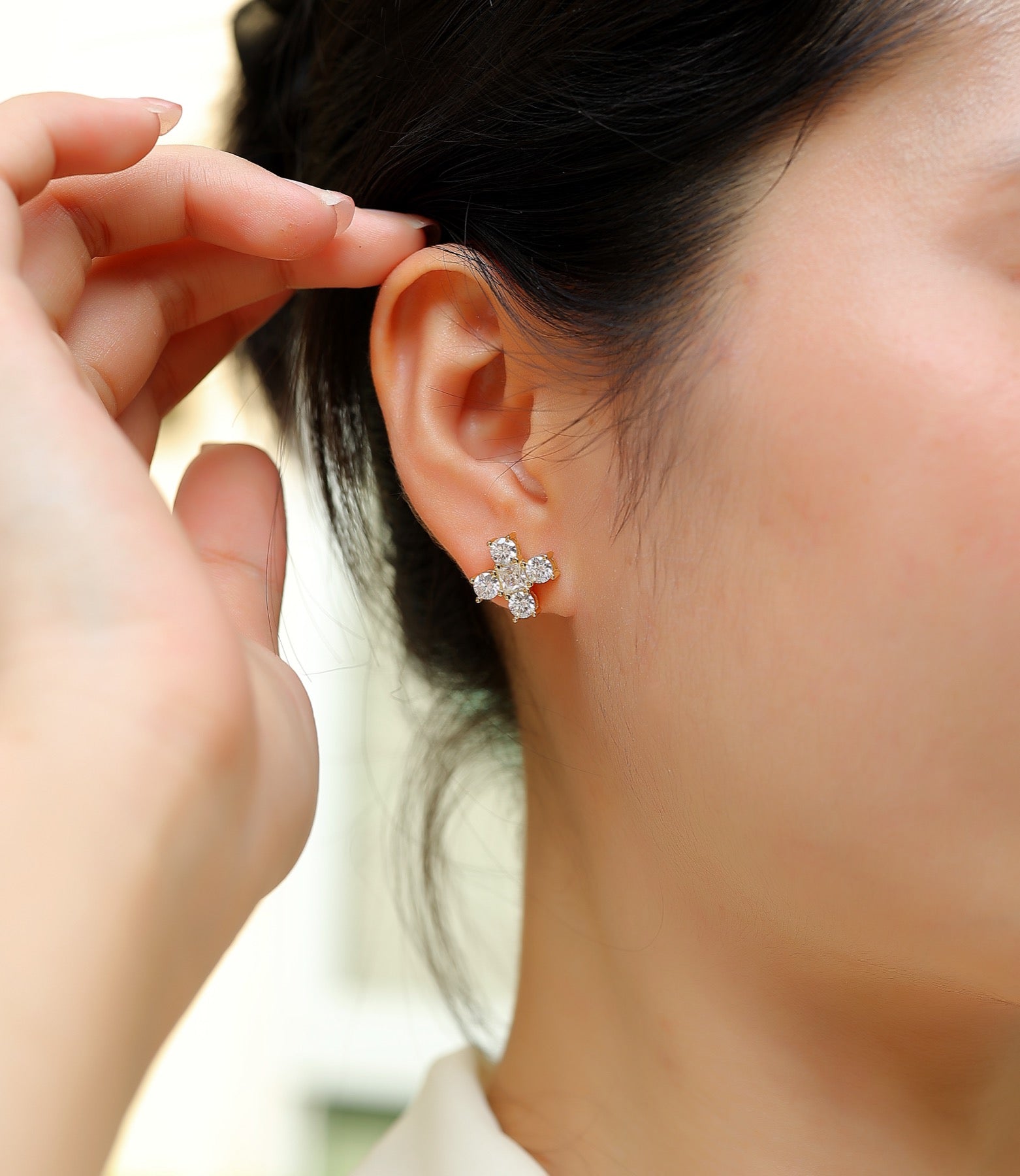 Croce Moissanite Cross Stud Earrings in Gold-Tone Sterling Silver