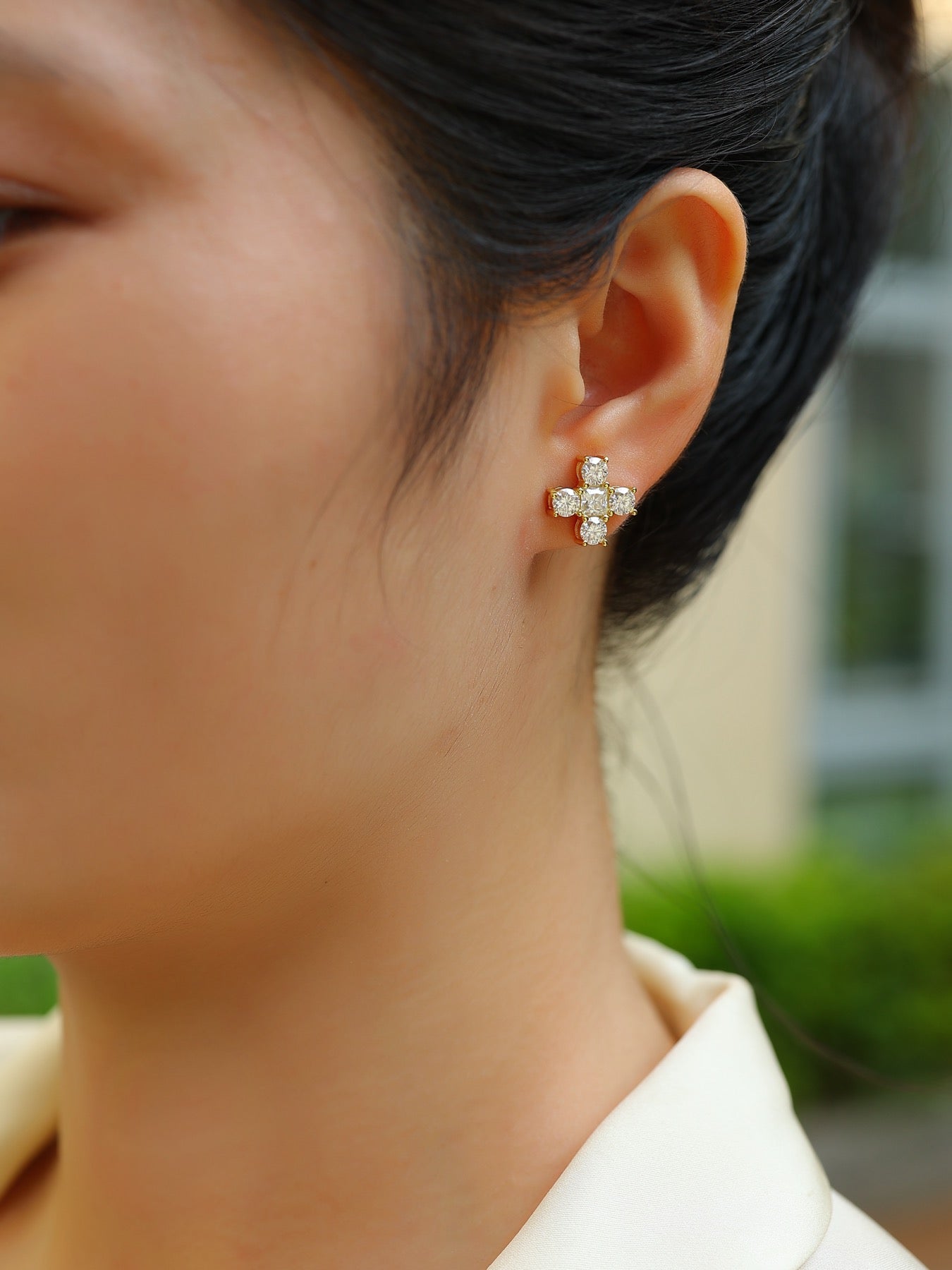 Croce Moissanite Cross Stud Earrings in Gold-Tone Sterling Silver