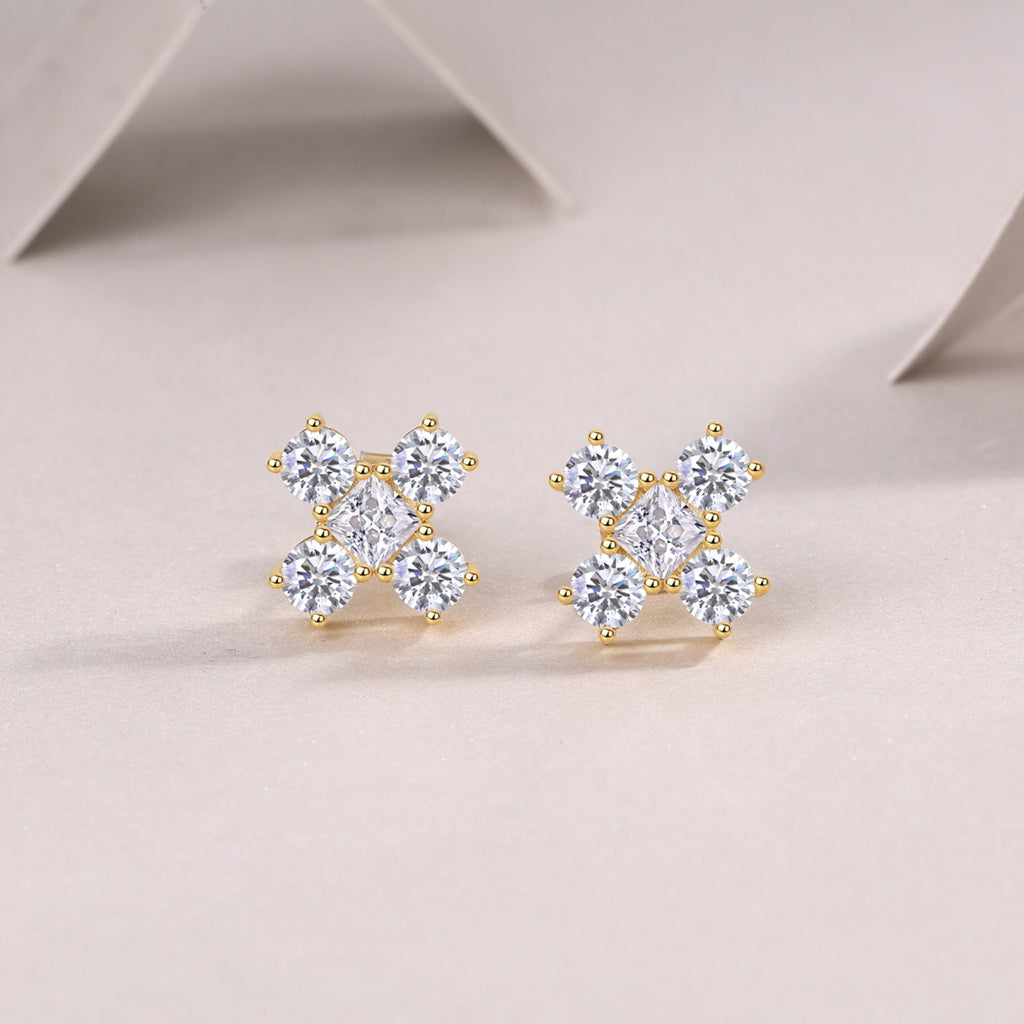 Croce Moissanite Cross Stud Earrings in Gold-Tone Sterling Silver