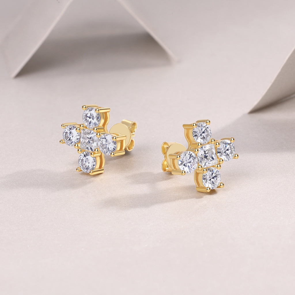 Croce Moissanite Cross Stud Earrings in Gold-Tone Sterling Silver