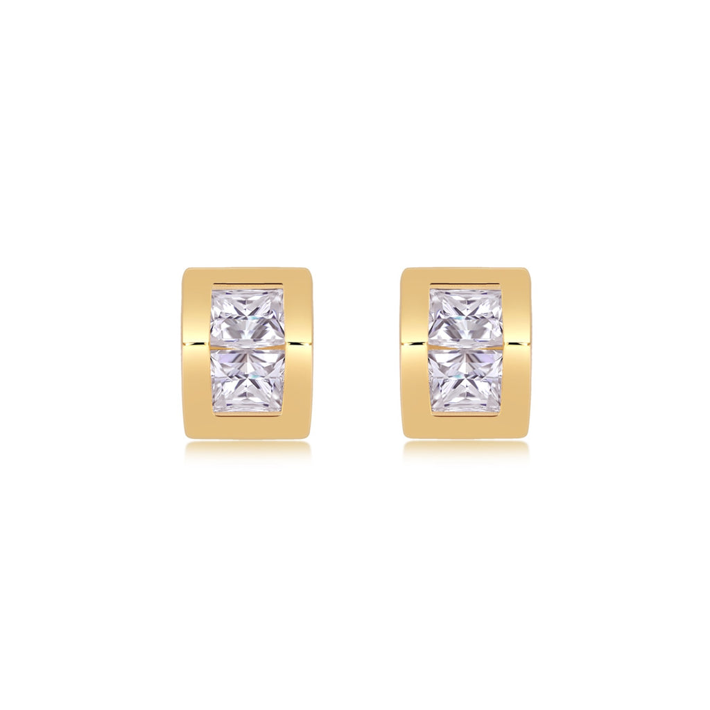Rombo Moissanite Stud Earrings in Gold-Tone Sterling Silver