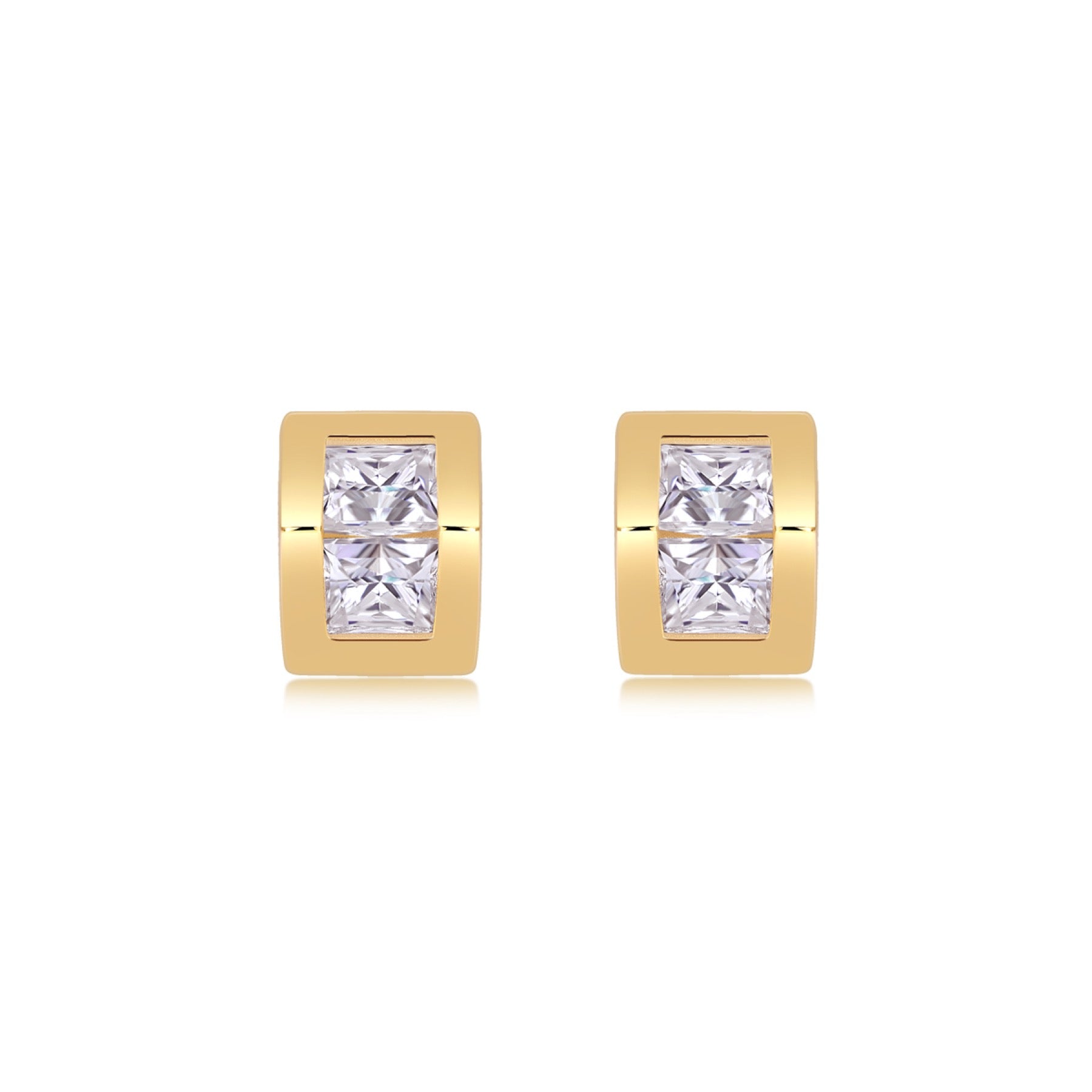 Rombo Moissanite Stud Earrings in Gold-Tone Sterling Silver