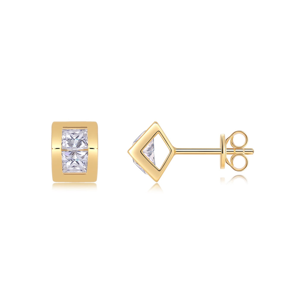 Rombo Moissanite Stud Earrings in Gold-Tone Sterling Silver