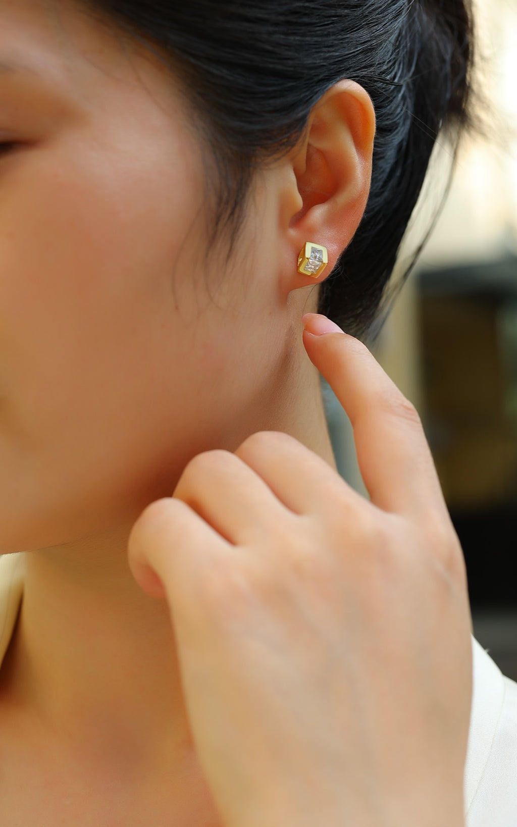 Rombo Moissanite Stud Earrings in Gold-Tone Sterling Silver