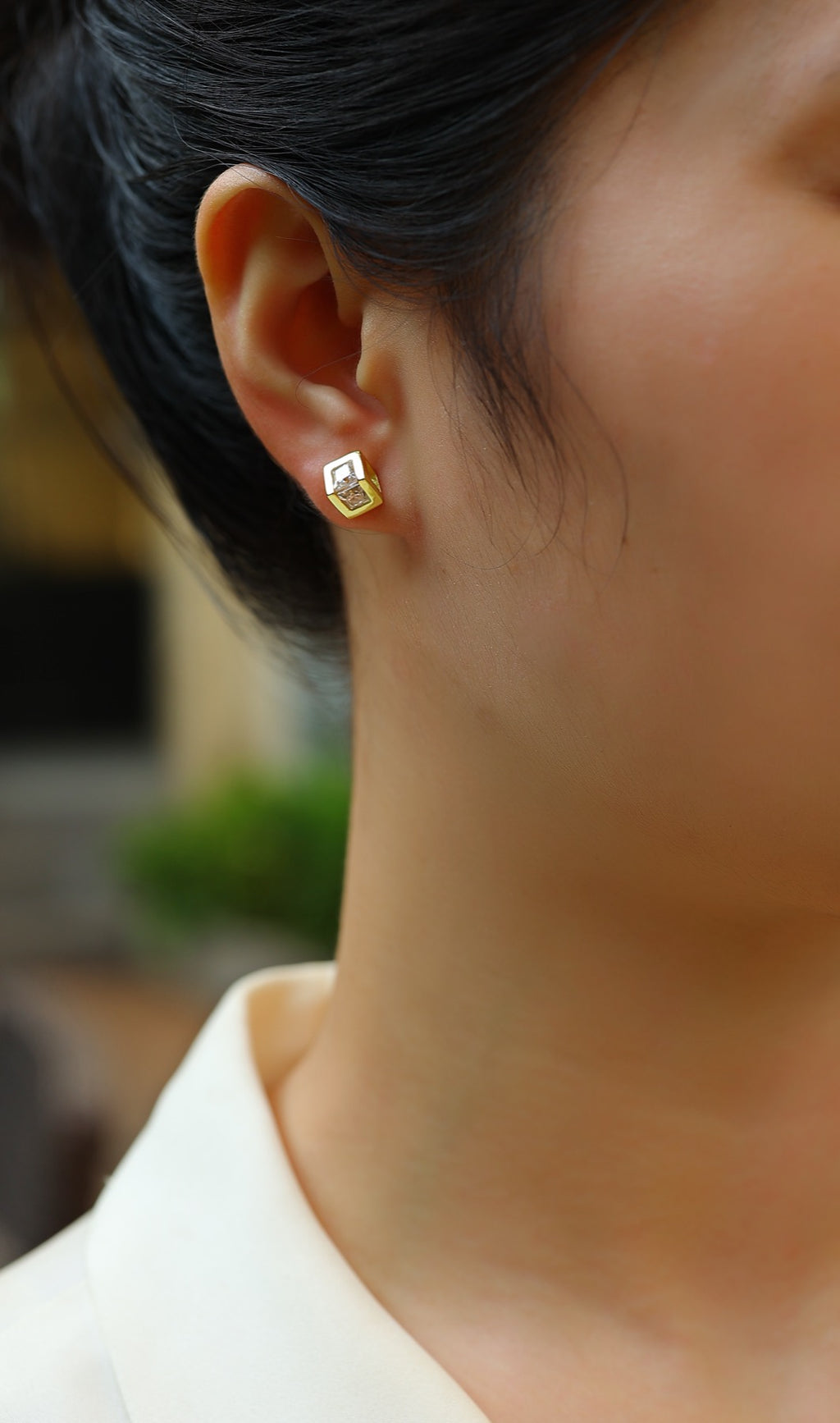 Rombo Moissanite Stud Earrings in Gold-Tone Sterling Silver
