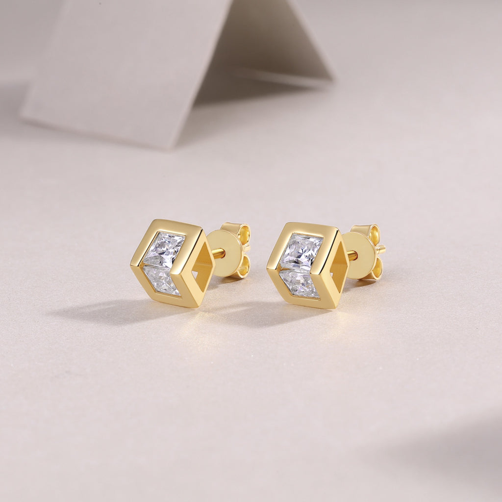 Rombo Moissanite Stud Earrings in Gold-Tone Sterling Silver