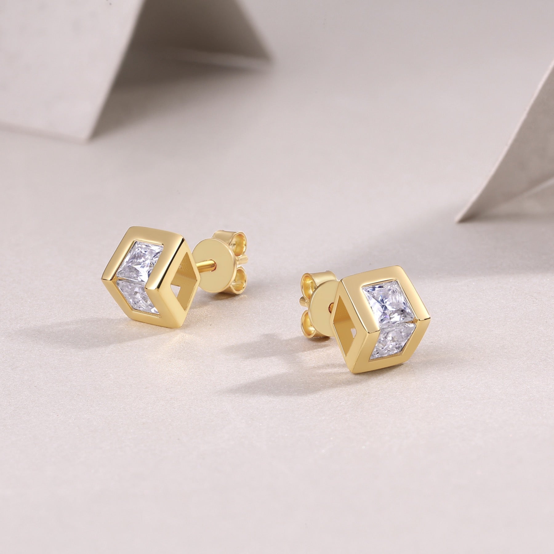 Rombo Moissanite Stud Earrings in Gold-Tone Sterling Silver