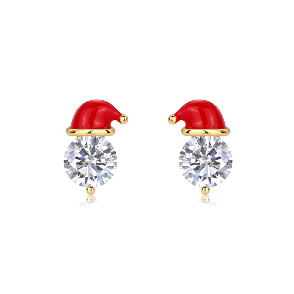 Noel Moissanite Santa Hat Drop Earrings in Gold-Tone Sterling Silver