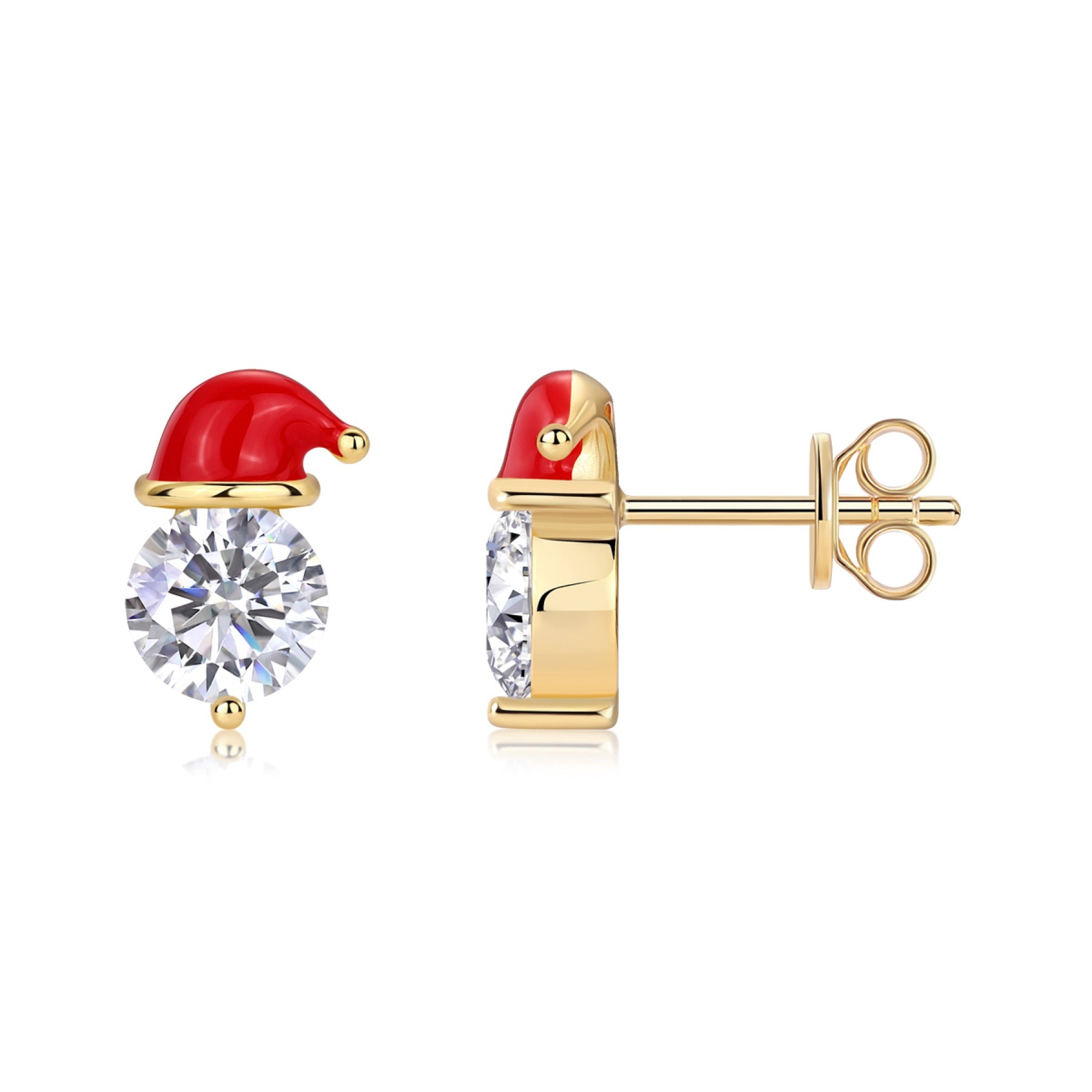 Noel Moissanite Santa Hat Drop Earrings in Gold-Tone Sterling Silver