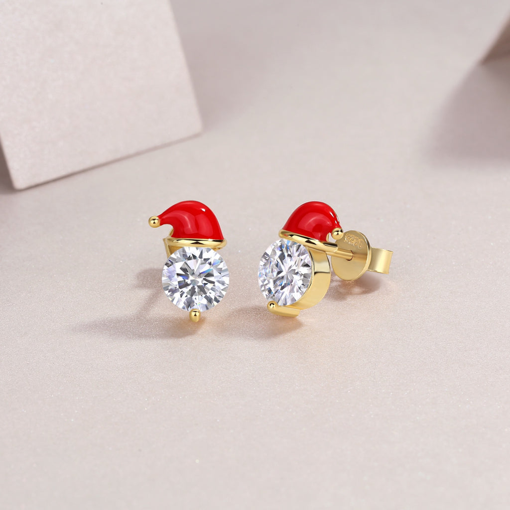 Noel Moissanite Santa Hat Drop Earrings in Gold-Tone Sterling Silver