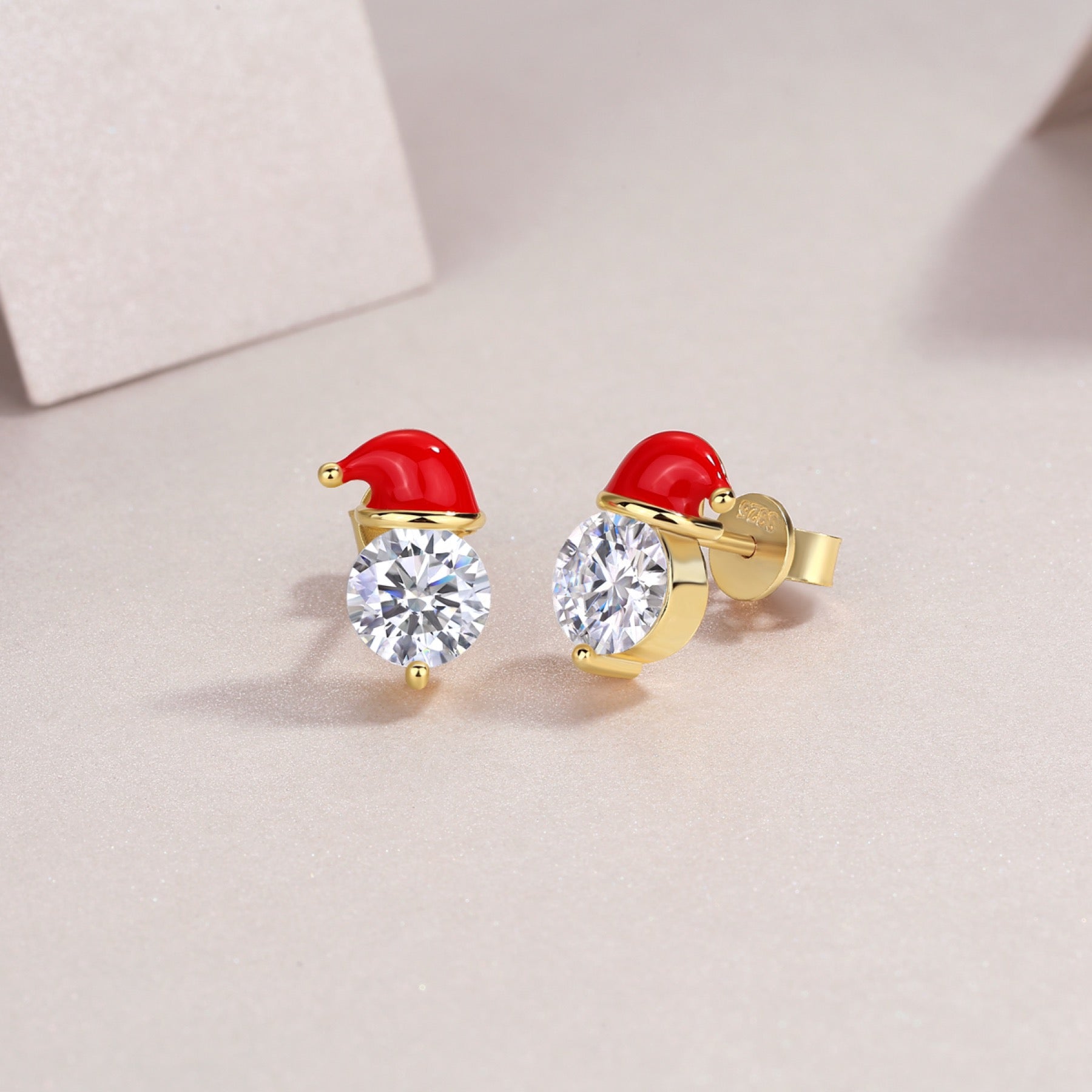Noel Moissanite Santa Hat Drop Earrings in Gold-Tone Sterling Silver