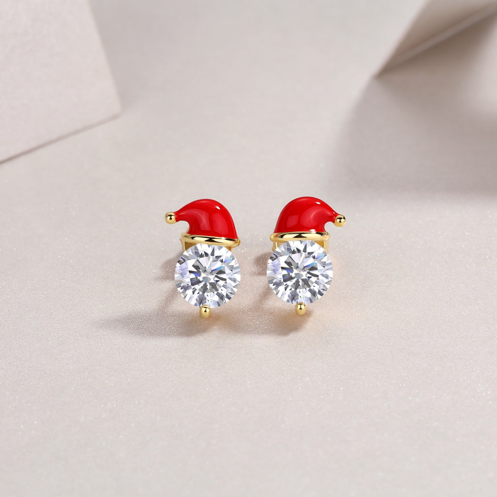 Noel Moissanite Santa Hat Drop Earrings in Gold-Tone Sterling Silver