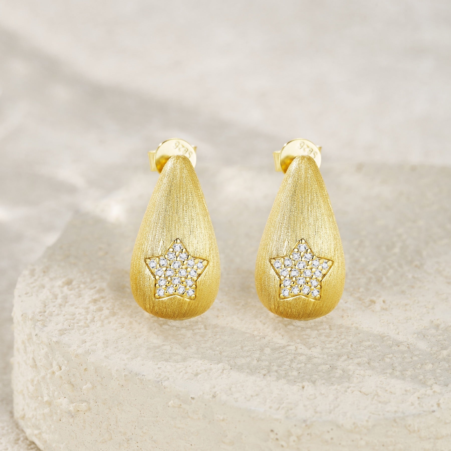 Cometa Moissanite Teardrop Stud Earrings in Gold-Tone Sterling Silver
