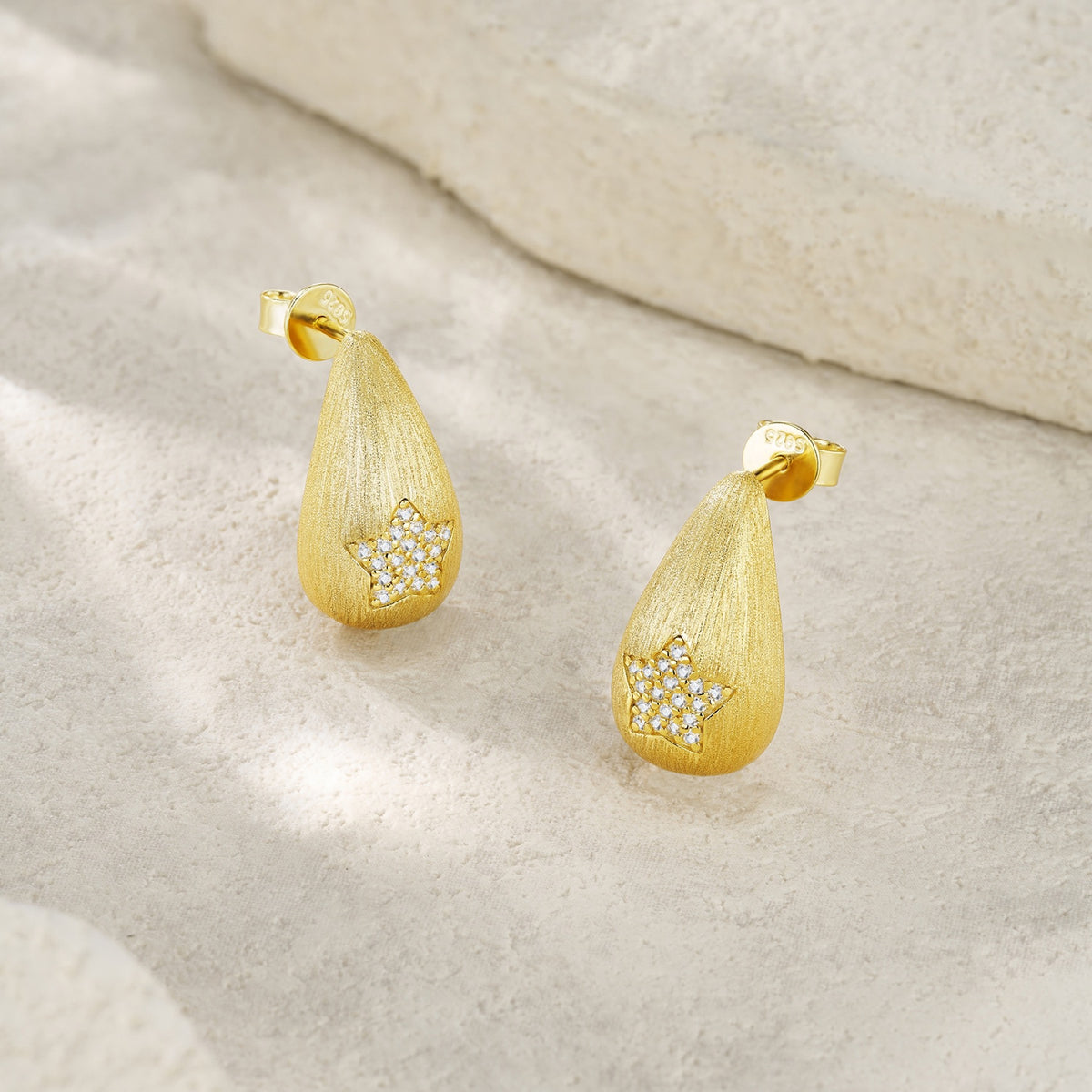 Cometa Moissanite Teardrop Stud Earrings in Gold-Tone Sterling Silver