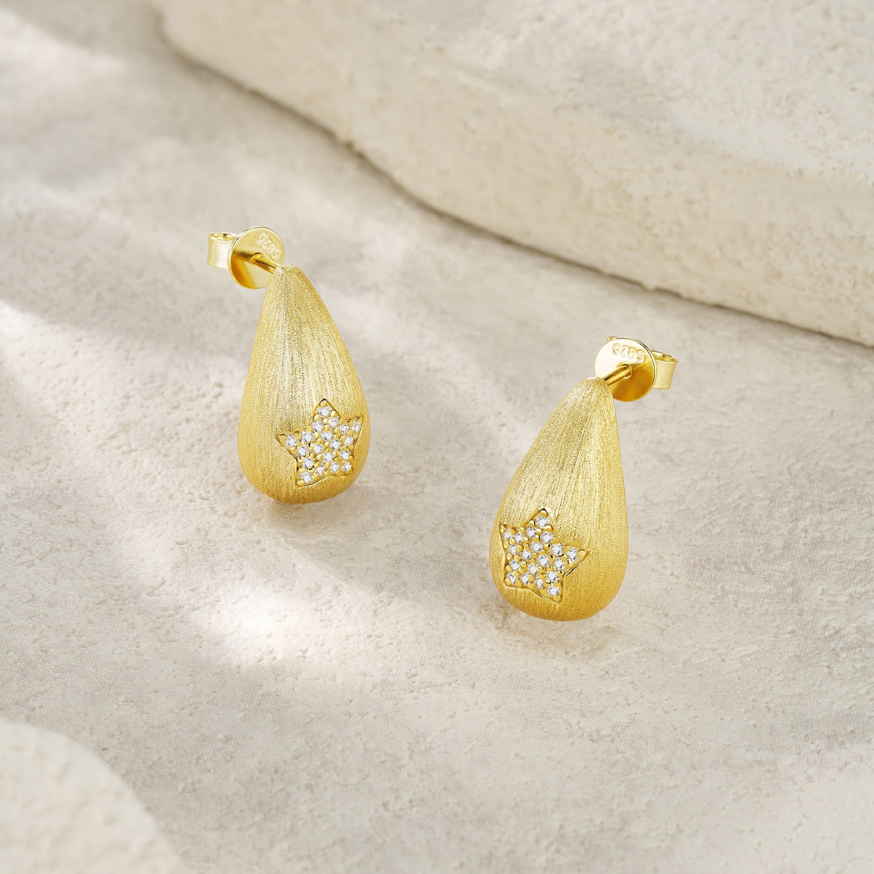 Cometa Moissanite Teardrop Stud Earrings in Gold-Tone Sterling Silver