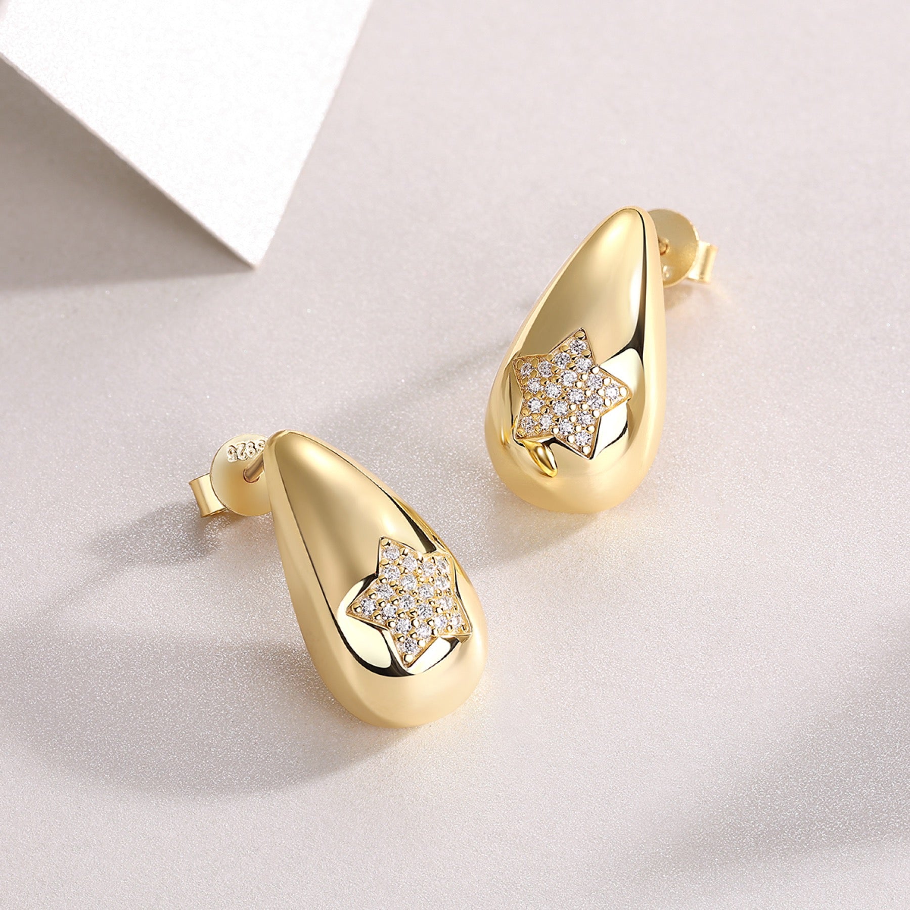 Cometa Moissanite Teardrop Stud Earrings in Gold-Tone Sterling Silver