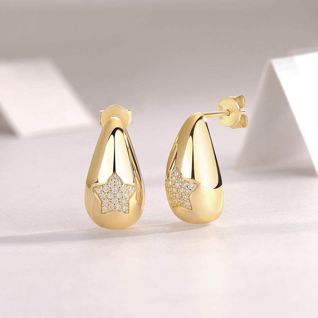 Cometa Moissanite Teardrop Stud Earrings in Gold-Tone Sterling Silver