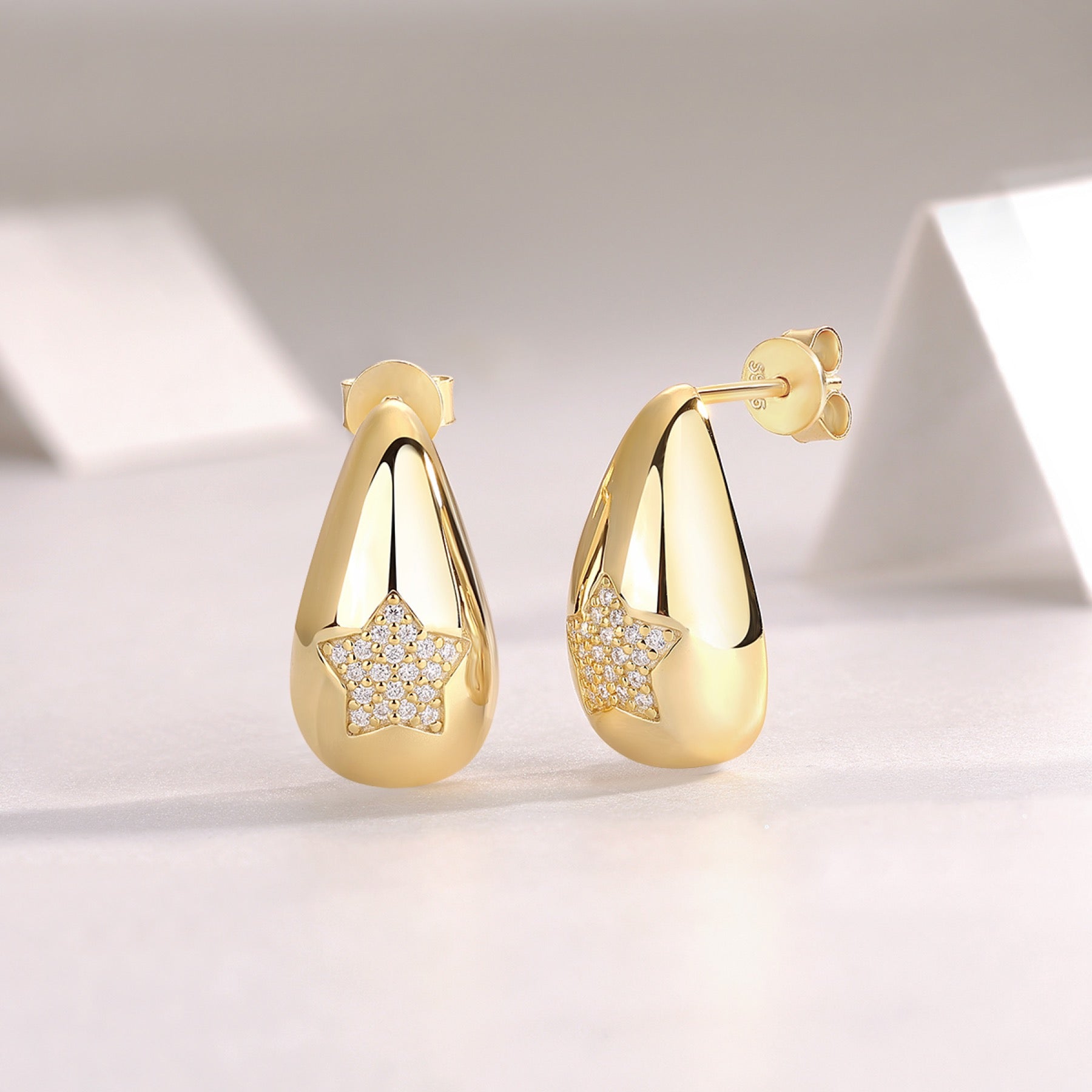 Cometa Moissanite Teardrop Stud Earrings in Gold-Tone Sterling Silver