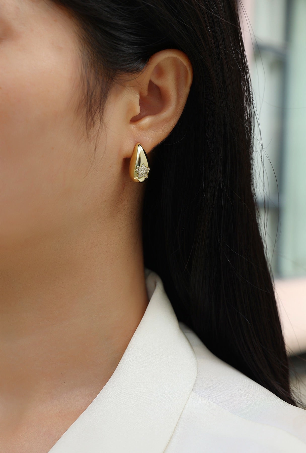 Cometa Moissanite Teardrop Stud Earrings in Gold-Tone Sterling Silver